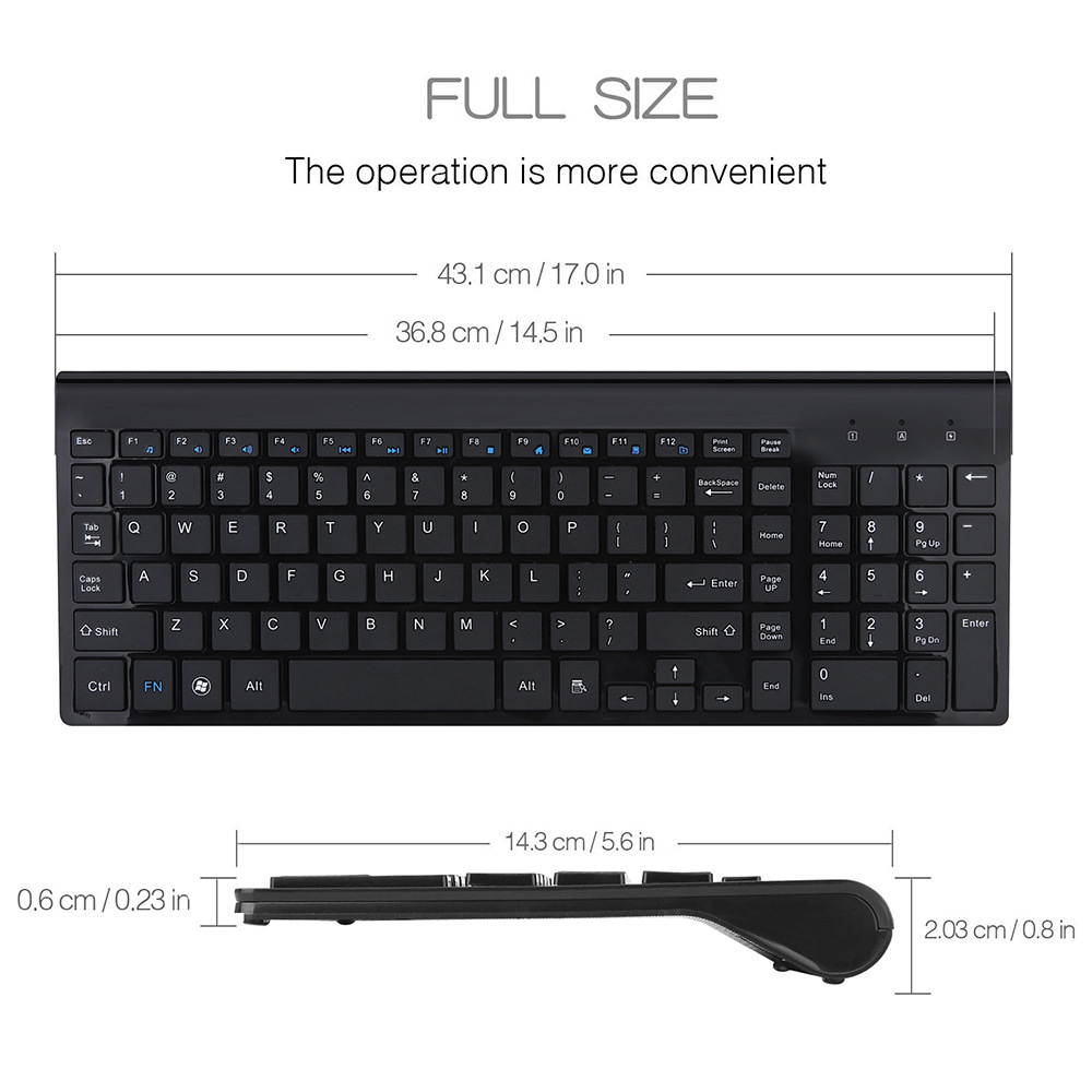 Ultra-Thin 2.4G Wireless Keyboard and Mouse Set 102keys Full Size Keyboard and Ergonomic Mouse Combo for Windows, Computer, Desktop, PC, Notebook