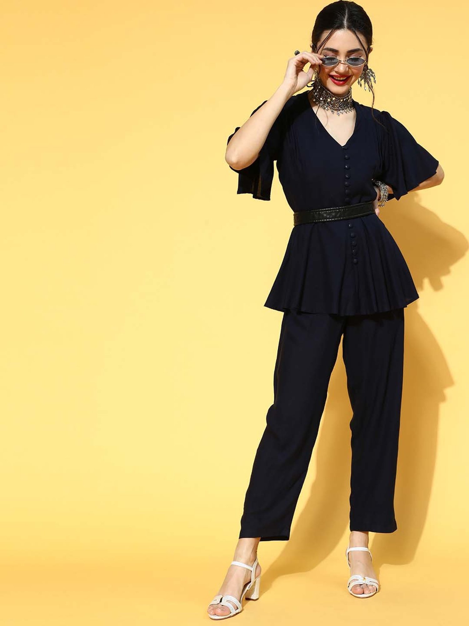 Yufta Navy Short Sleeves Jumpsuit
