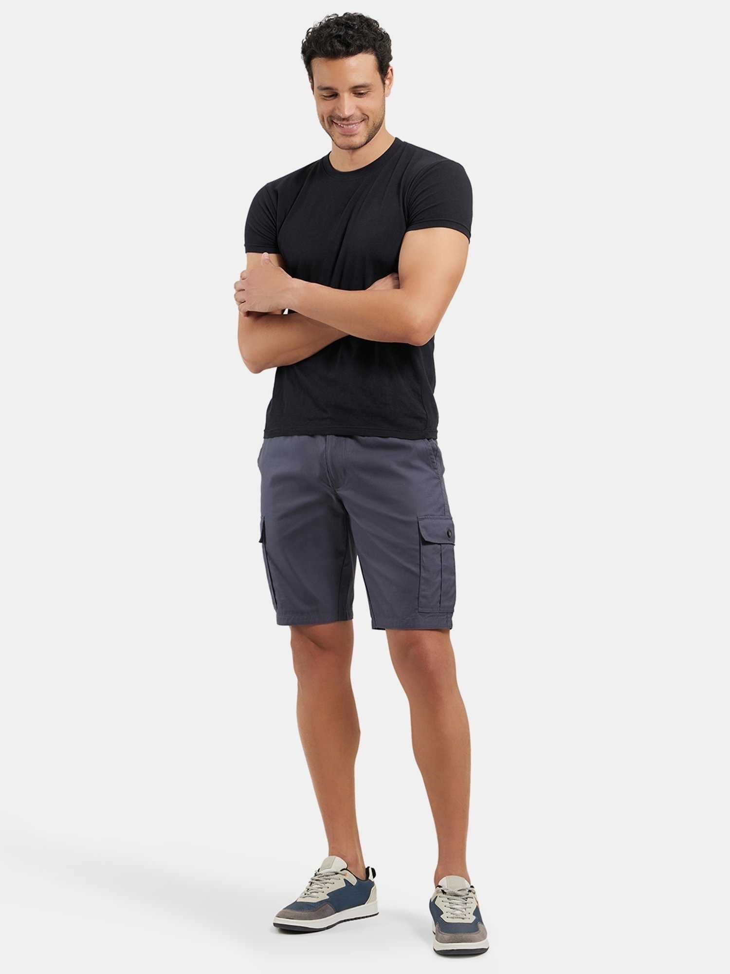 Jockey Grey Cotton Straight Fit Cargo Shorts