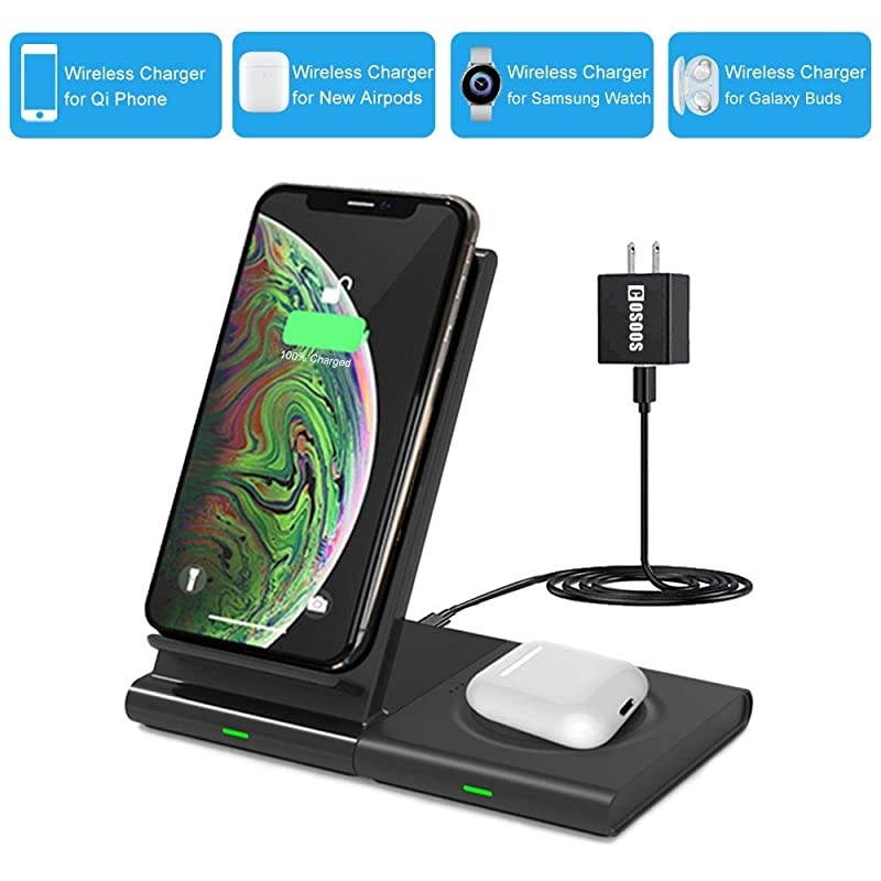 Dual Wireless Charger Qi Certified Wireless Charging Stand for iPhone 12 Pro1211 Pro MaxXsXrX8 PlusAirpods ProSamsung Galaxy S20S10S9Samsung WatchGalaxy Buds with QC 30 Adapter