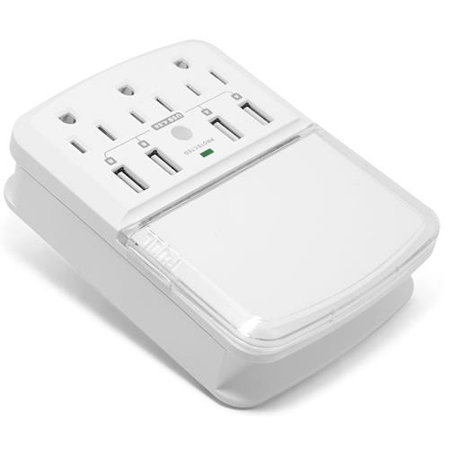 RND Wall Power Station includes 3 AC Plugs and 4 USB ports (4.8A total) with Surge Protection and a slide-out holder and shelf for iPhone  Galaxy (S  Note)  LG  HTC One  Moto X  Nexus (White)