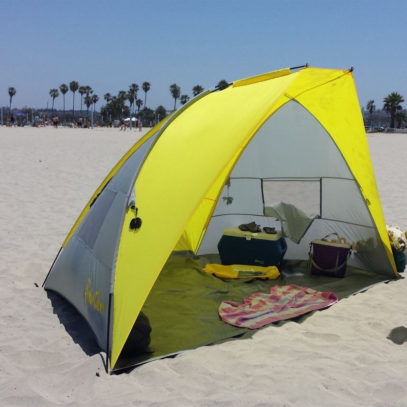 PahaQue Shadow Mountain Instant Cabana, Pop Up Family Sun Shelter, Quick Pitch Beach Shade Tent, Yellow/Grey