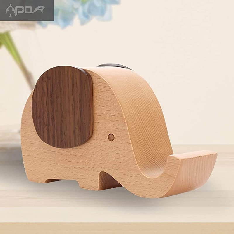 Cell Phone Stand, Wood Made Elephant Phone Stand for Smartphone with Pen Holder Desk Organizer (Small)