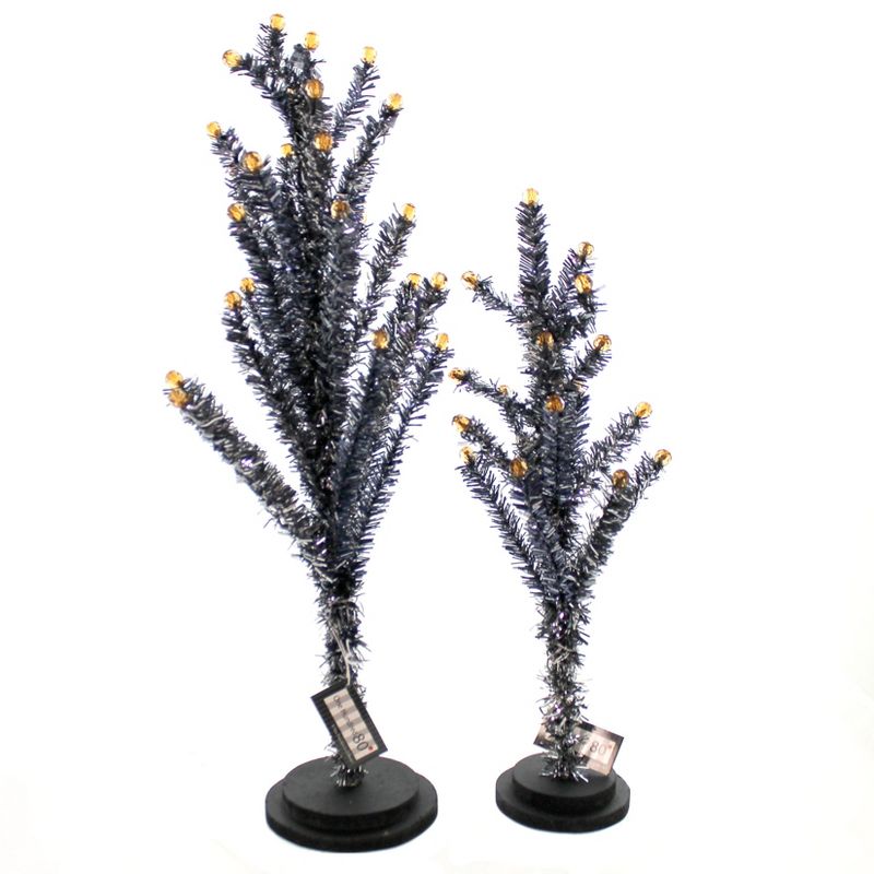 Halloween Black Tinsel Tree Wood/Plastic Set Of Two  -  Decorative Figurines