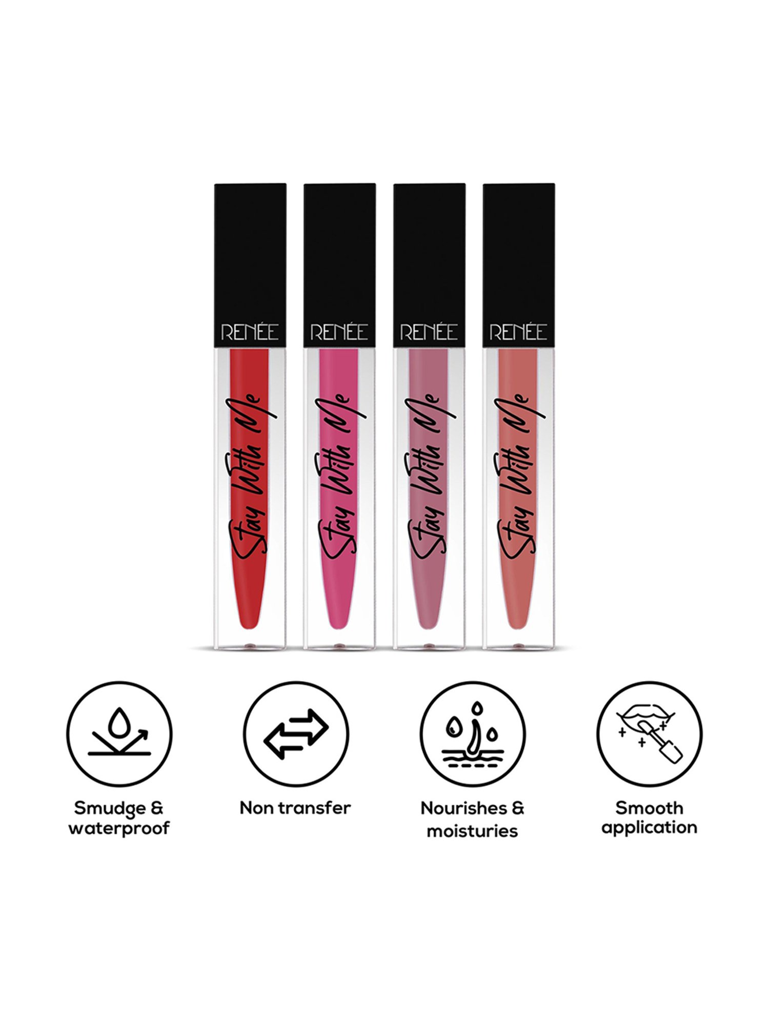 RENEE Stay With Me Matte Liquid Lip Color 01 - Set of 4