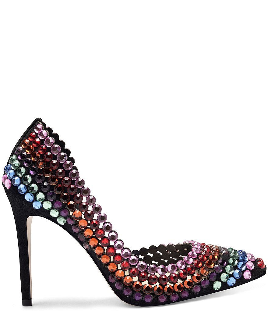 Jessica Simpson Preppi Rainbow Rhinestone Embellished d'Orsay Pumps