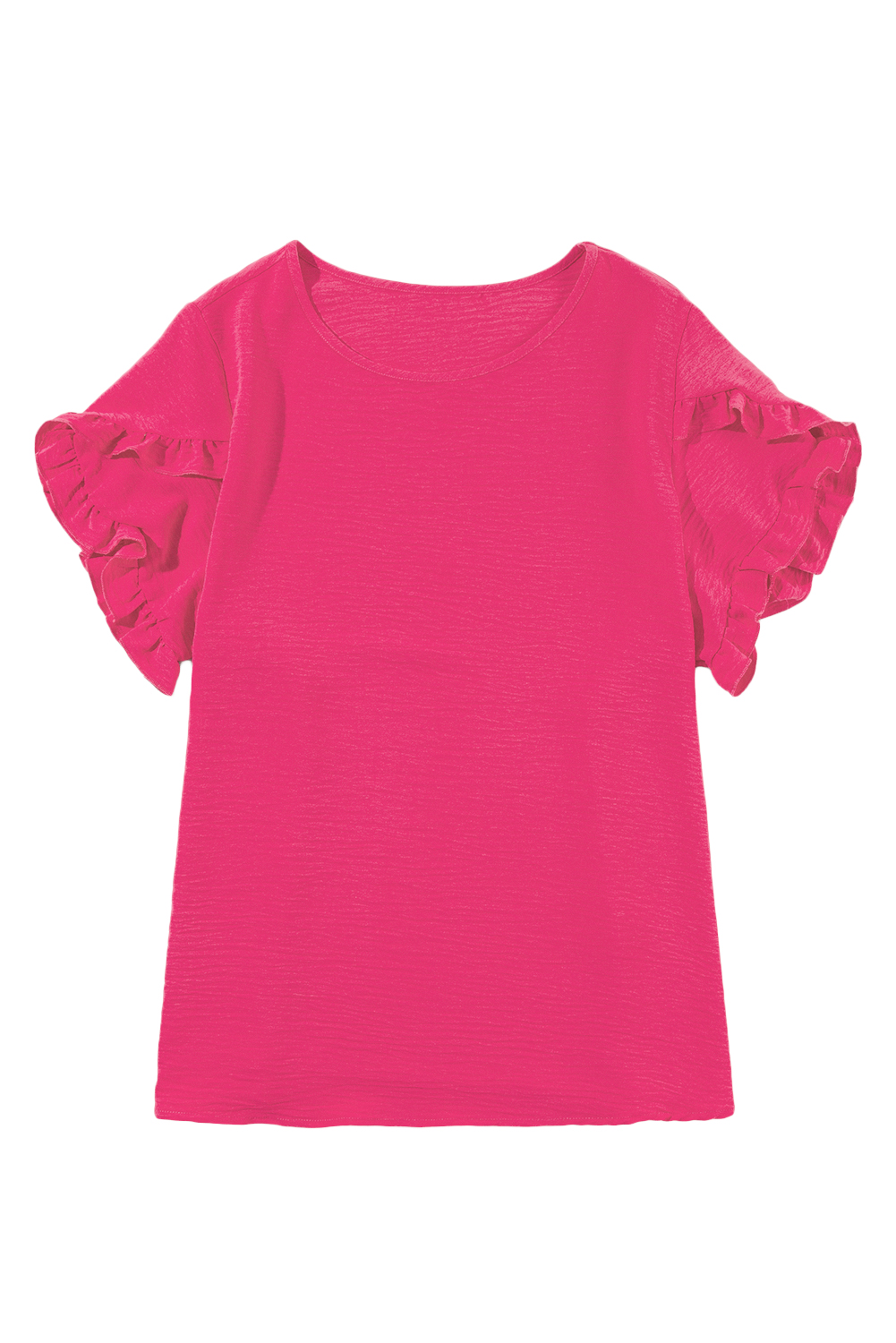 Bright Pink Ruffled Short Sleeve Plus Size Top