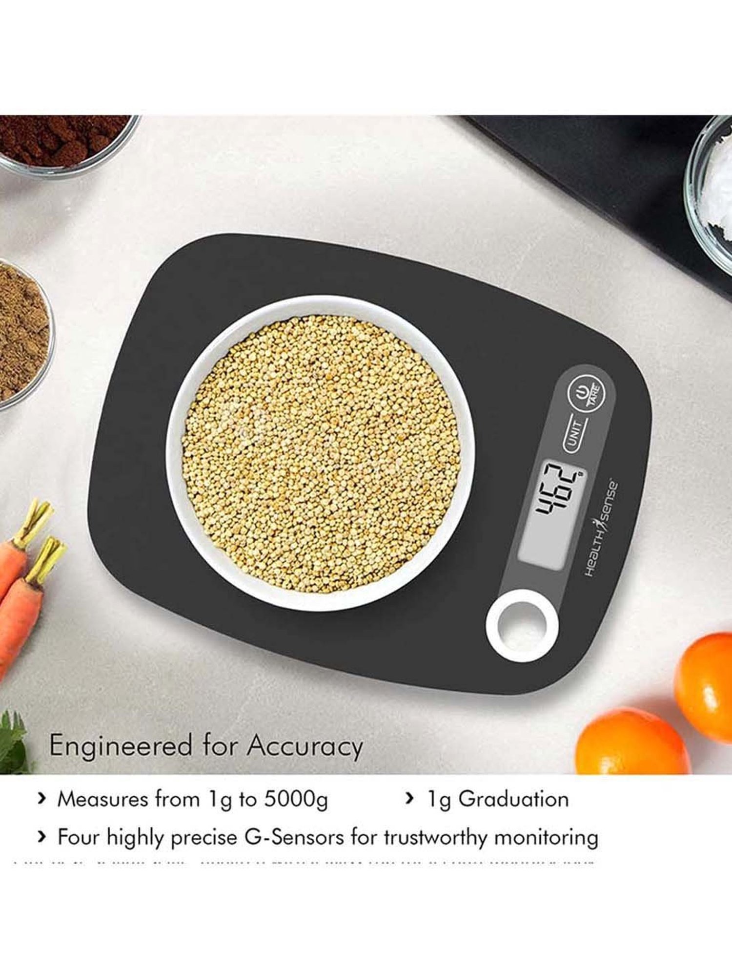 HealthSense Chef-Mate KS-40 Digital Kitchen Weighing Scale (Black)