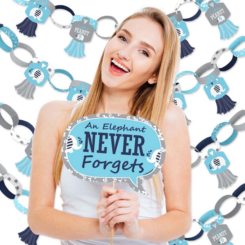 Big Dot of Happiness Blue Elephant - Banner and Photo Booth Decorations - Boy Baby Shower or Birthday Party Supplies Kit - Doterrific Bundle