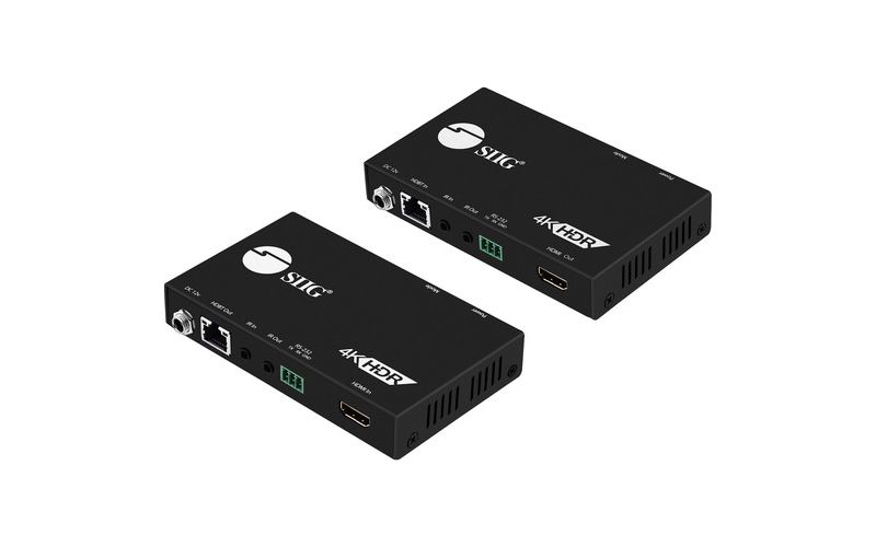 SIIG 4K HDR HDMI 2.0 HDBaseT Extender Over Single Cat5e/6 with RS-232 & IR - 100m - 1 Input Device - 1 Output Device - 328.08 ft Range