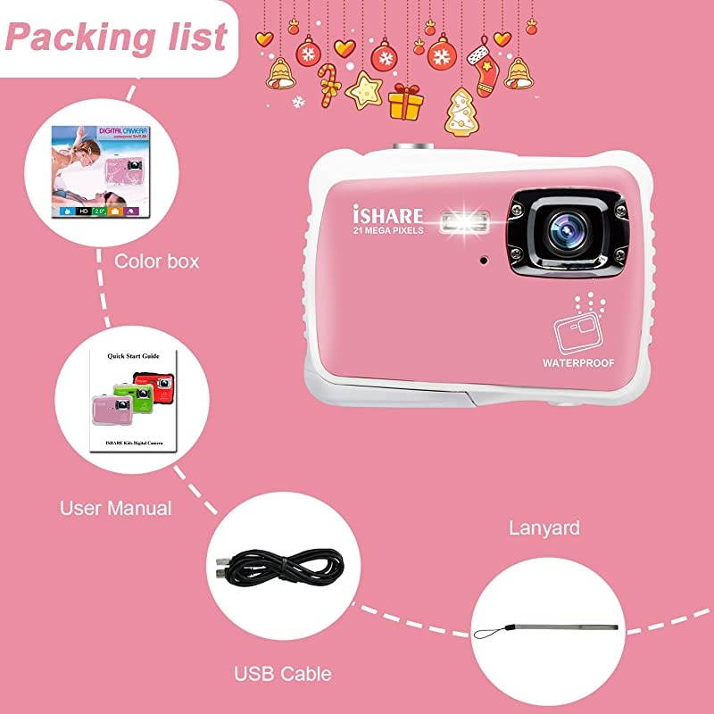 Camera21MP HD 3M Waterproof Digital Camera Waterproof Camera 20 Inch LCD Display8X Digital ZoomFlash and Mic for Boys Girls GiftPink