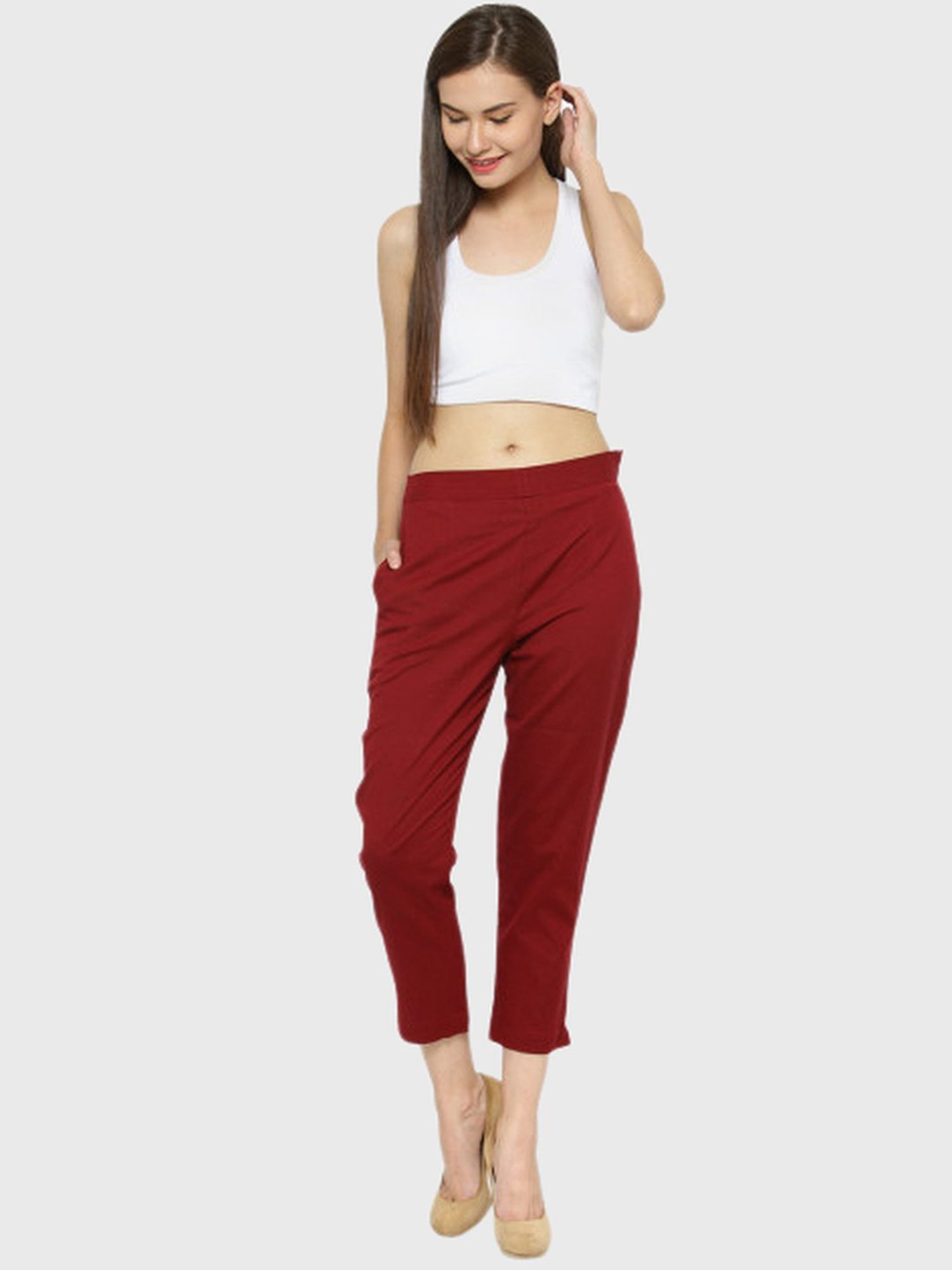 Indibelle Maroon Cotton Trousers
