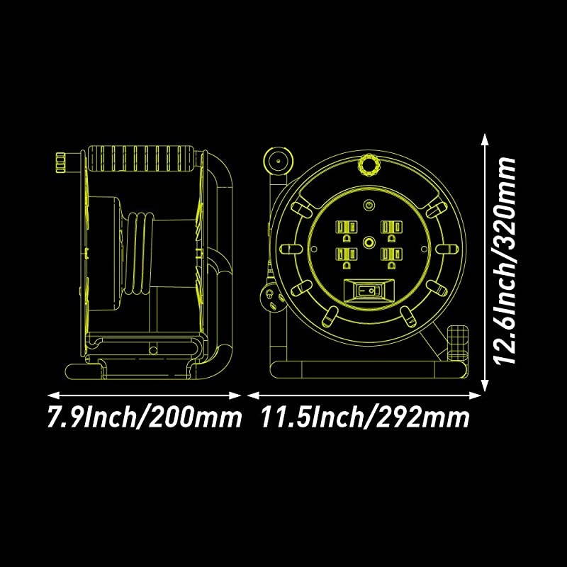 3ft Cord Lead with 4 Outlet Reel Only