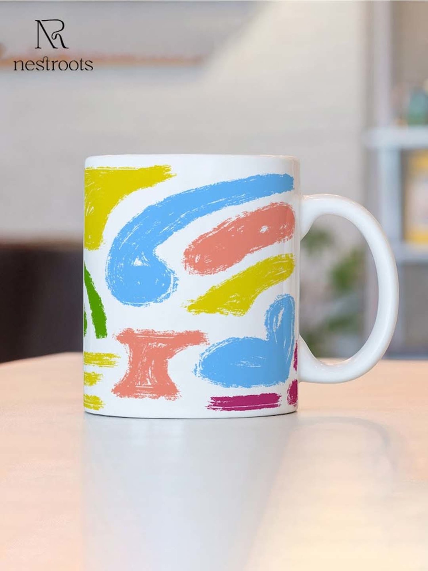 Nestroots White Stoneware Colorburst Coffee Mug (0.325 L)