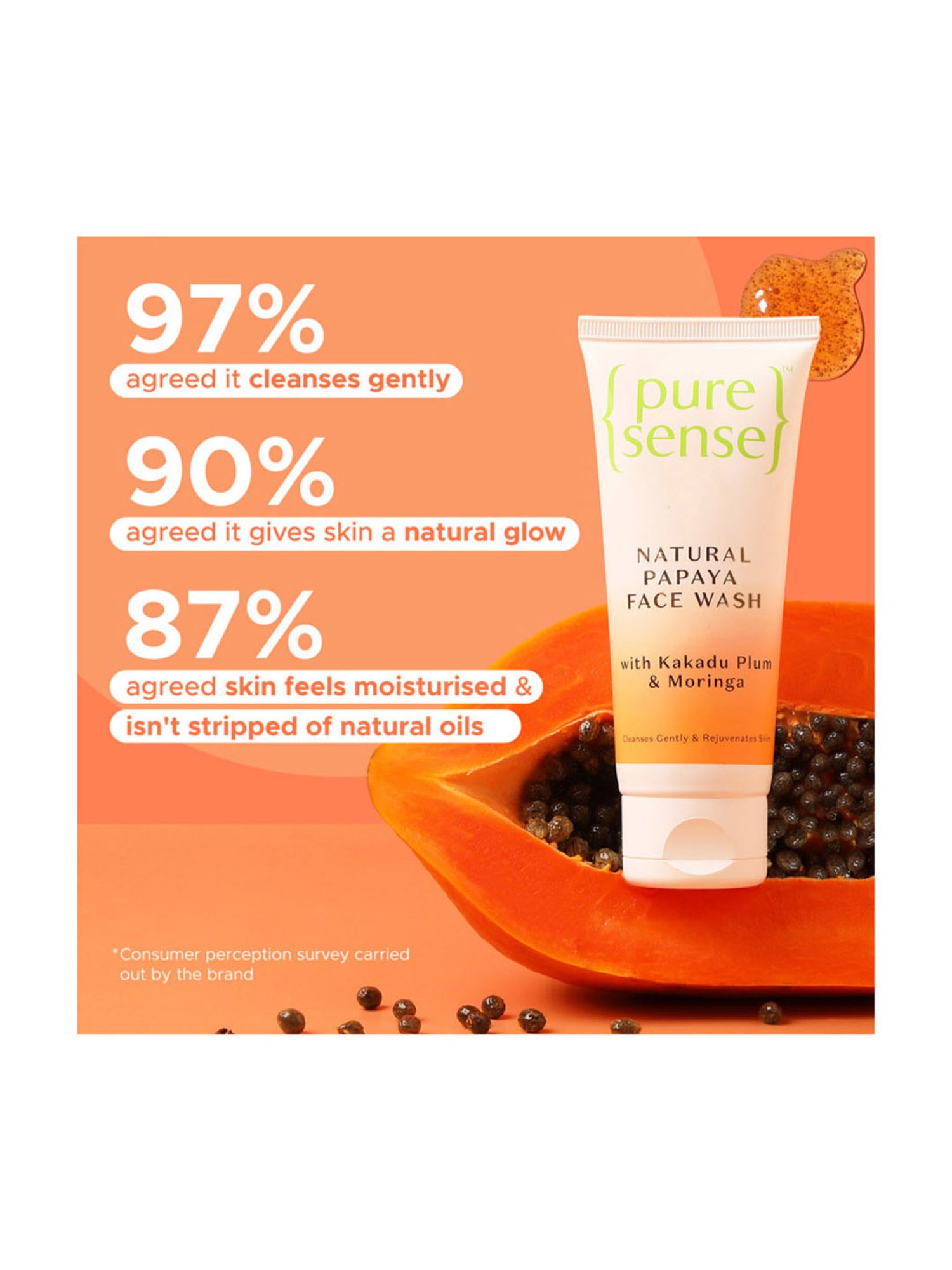 Pure Sense Natural Papaya Face Wash with Kakadu Plum & Moringa - 100 gm