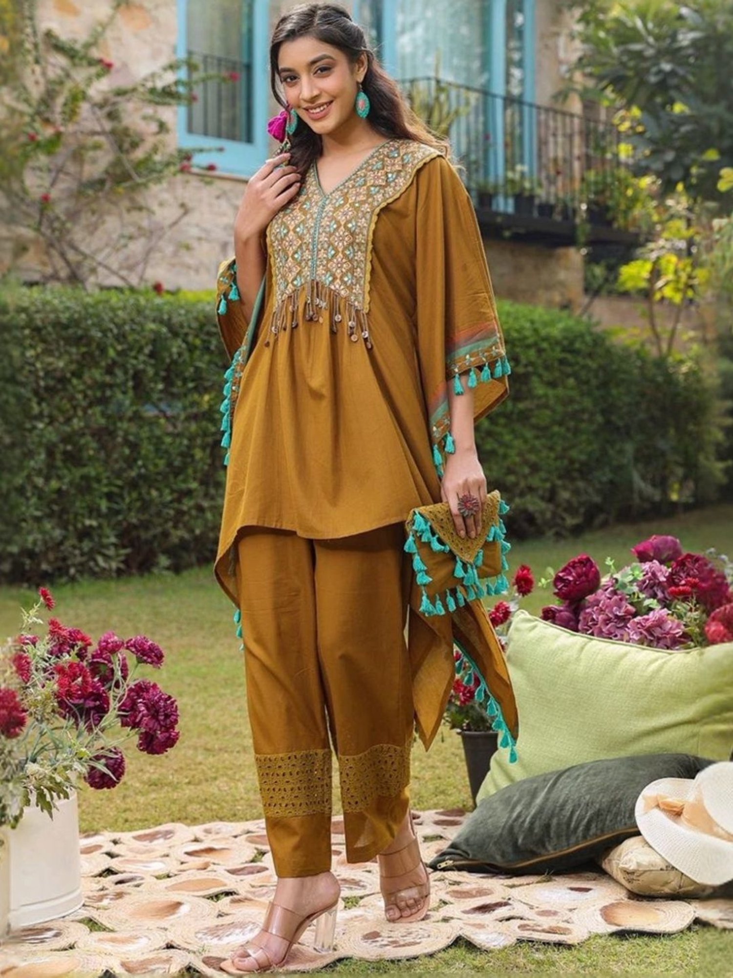 Autumnlane Beige Rupa Forest Tunic with Pant Co-Ord Set Comes With Matching Bag