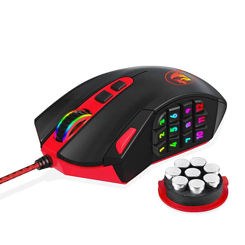 M901 Gaming Mouse Wired MMO RGB LED Backlit Computer Mice 24000 DPI Perdition with Weight Tuning Set 18 Programmable Buttons for Windows PC Gaming Black