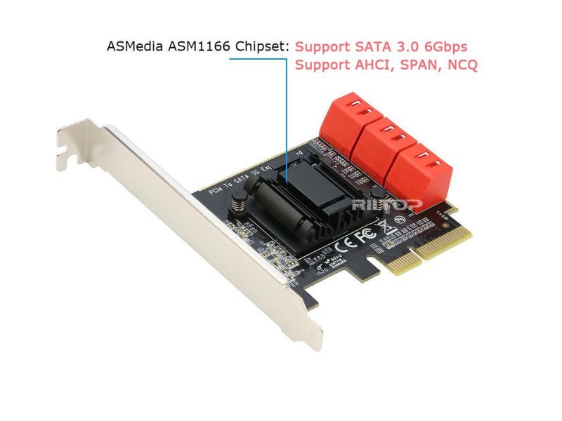 6 Ports SATA iii Controller Expansion Card with Low Profile Bracket, ASM1166 Chipset Support AHCI, SPAN, NCQ, Software RAID 0,1, for Windows 7 8 10