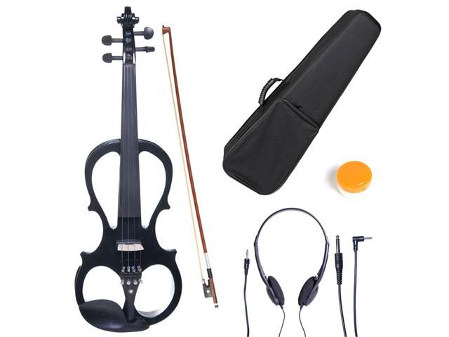 Cecilio 4/4CEVN-1BK 4/4 Full Size Electric Silent Solidwood Violin w/ Ebony Fittings in Style 1 - Metallic Black