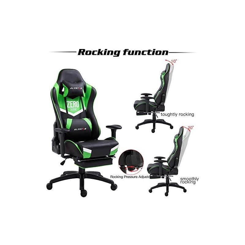 Gaming Chair Racing Office Chair High Back Computer Desk Chair PU Leather Chair Ergonomic and Executive Swivel Chair with Footrest Headrest and Lumbar Massage Support (AL-6019-PINK)