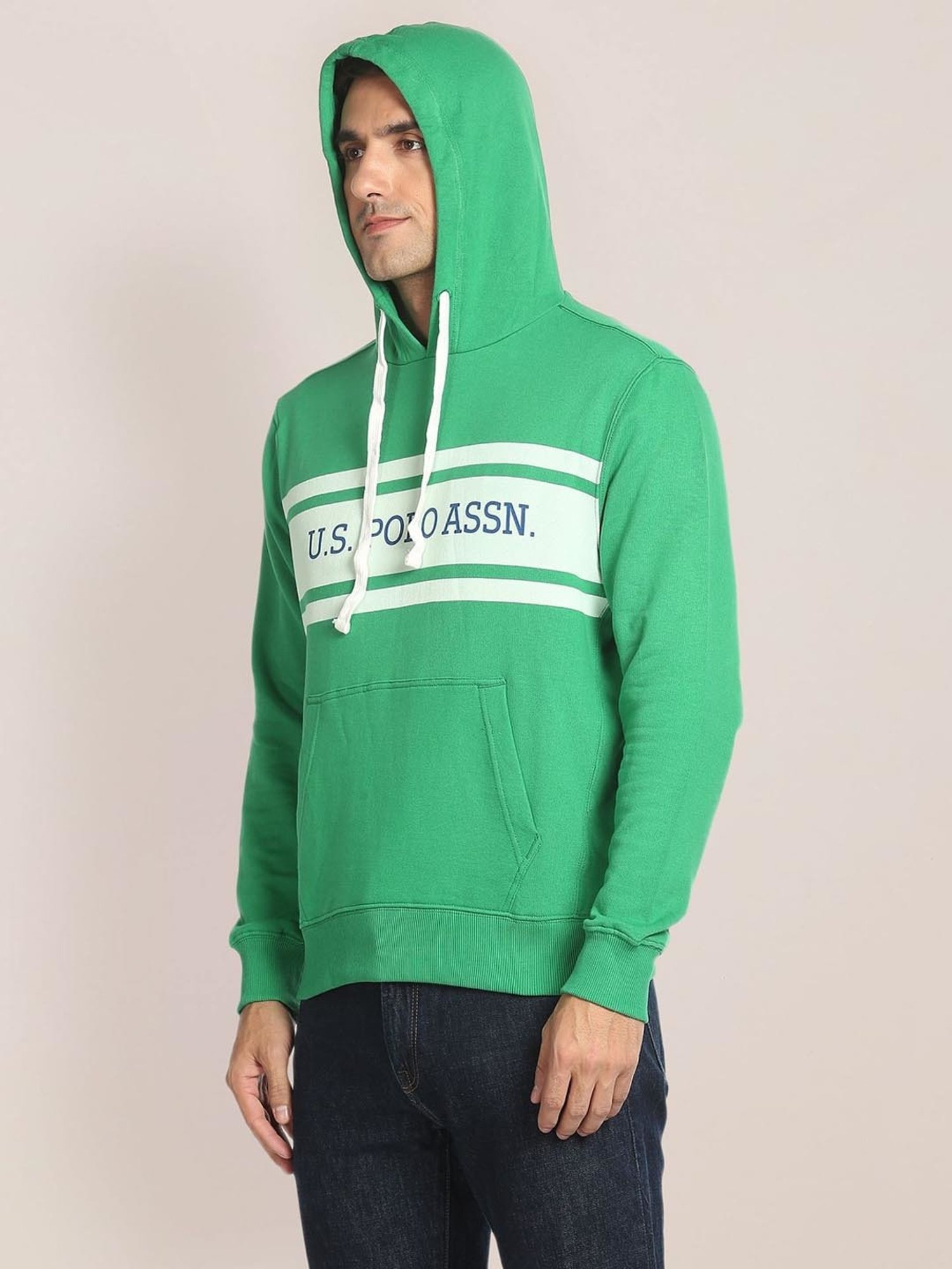 U.S. Polo Assn. Green Cotton Regular Fit Printed Hooded Sweatshirt
