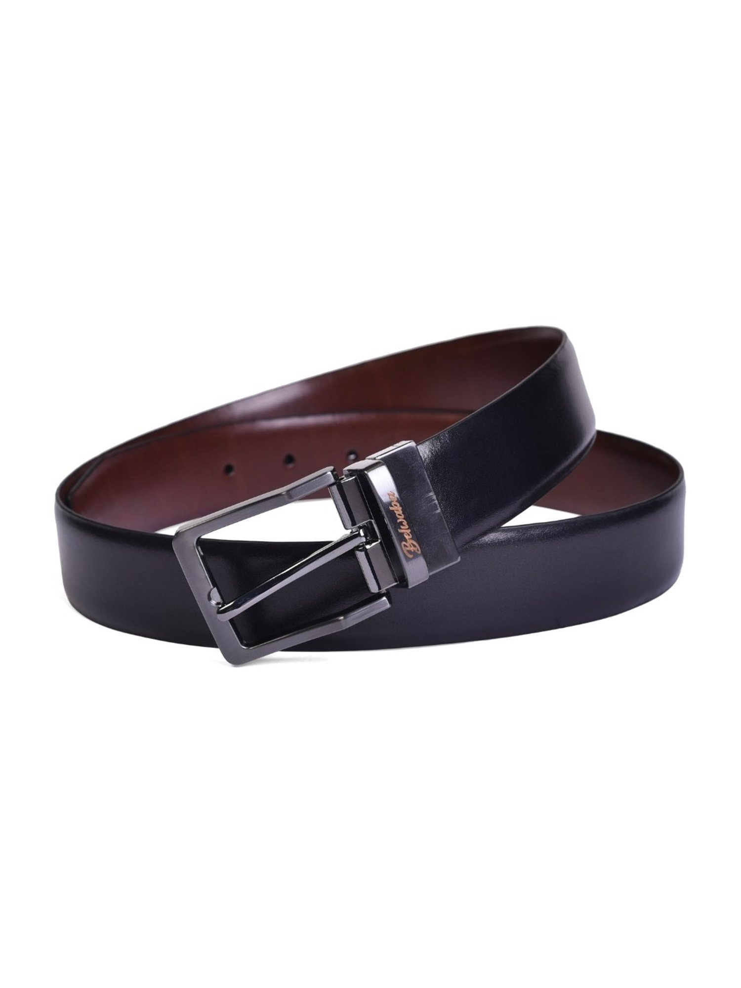 BELWABA Black & Brown Formal Reversible Leather Belt for Men