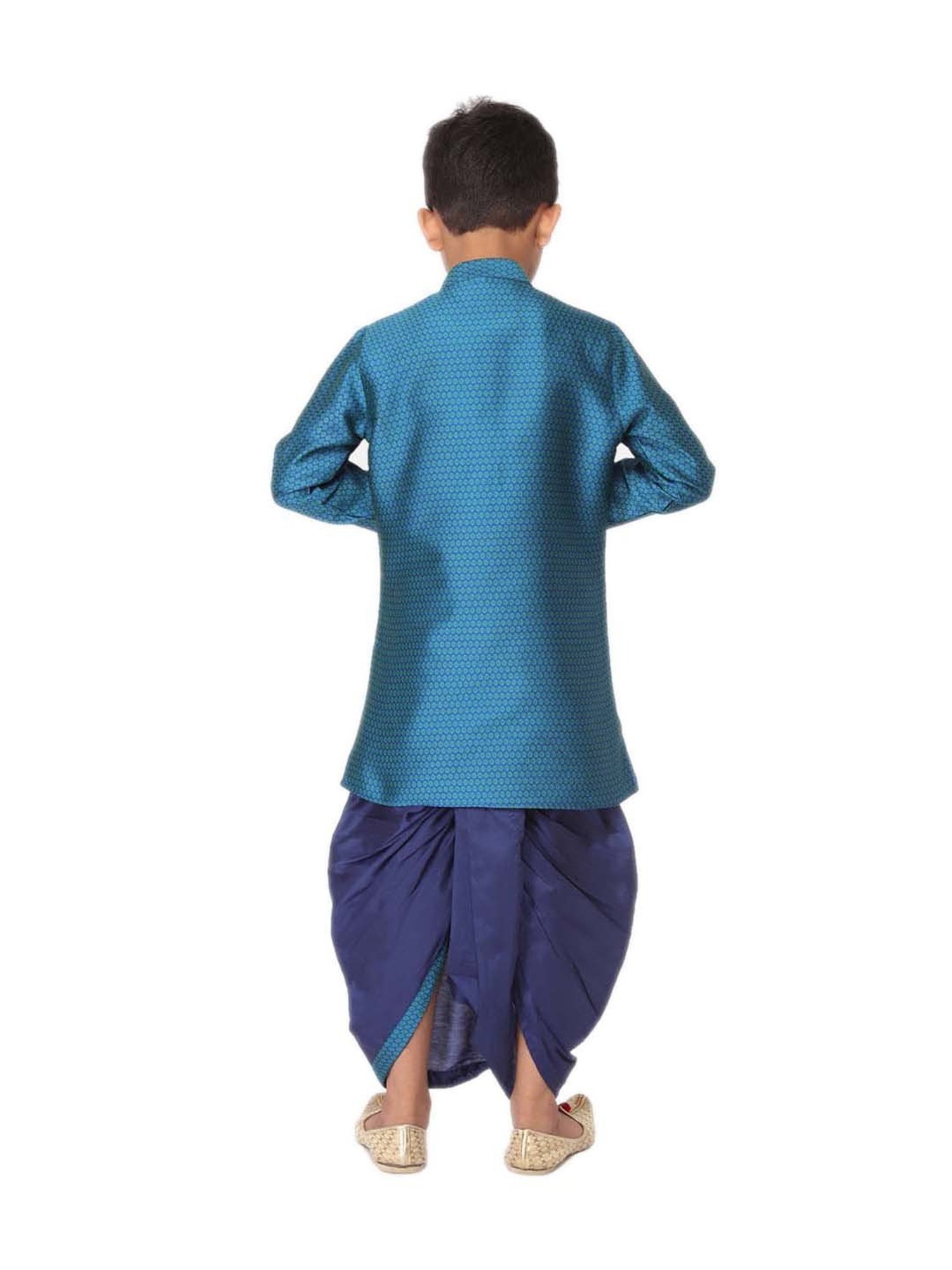 TABARD Kids Teal Blue & Navy Printed Kurta Set