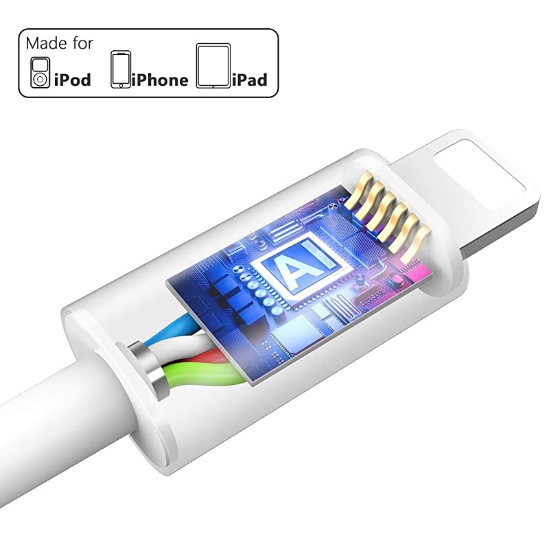 Phone Charger Cable 3ft 6ft 10ft with Wall Plug,  5-Pack Long Charging Cord + Dual Port USB Block Cube Adapter Replacement for iPhone 11 XS/XS Max/XR/X 8/7/6/6S Plus SE/5S/5C, Pad, Pod