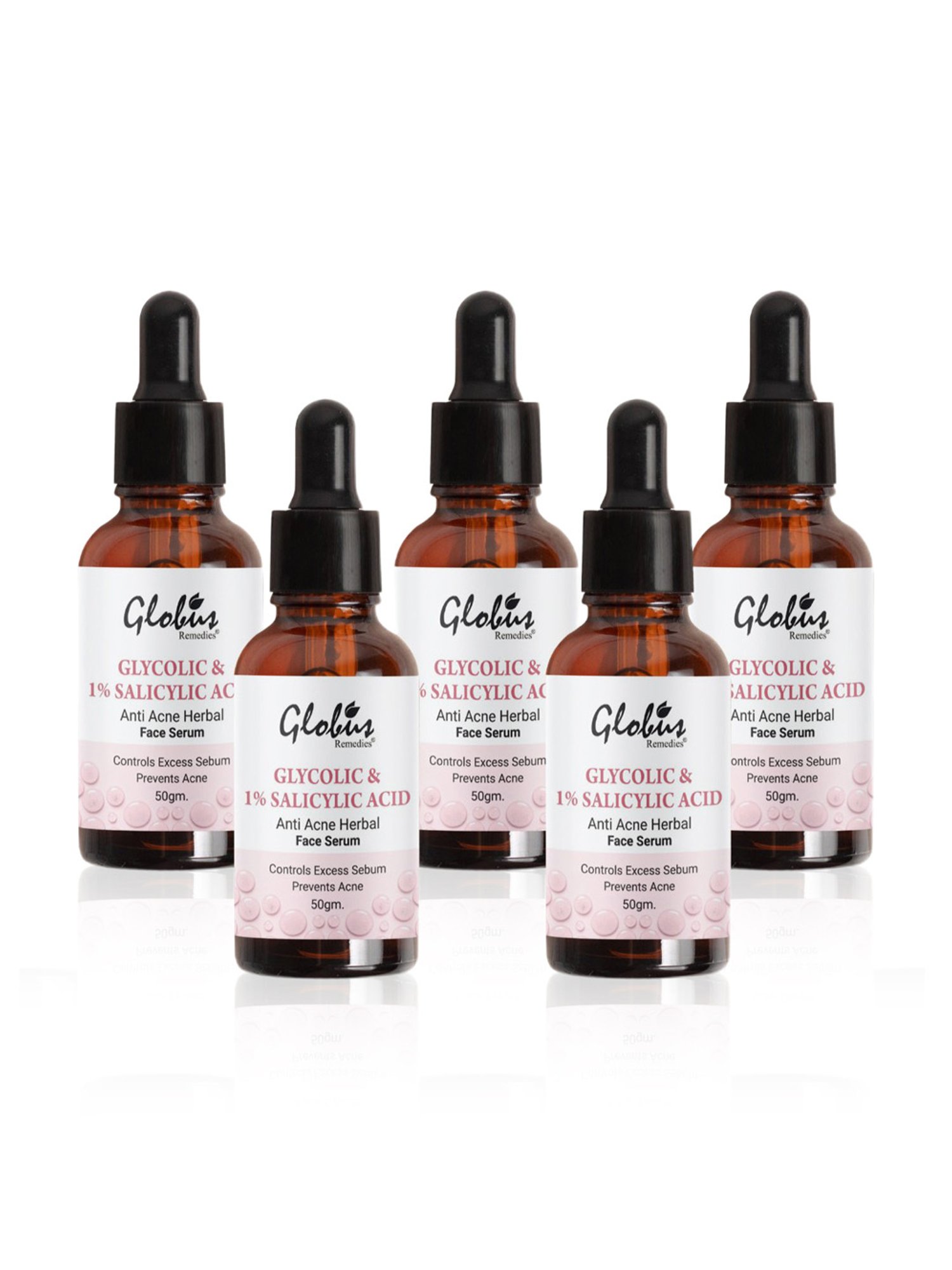 Globus Remedies Glycolic & 1% Salicylic Acid Anti Acne Herbal Face Serum - Pack of 5