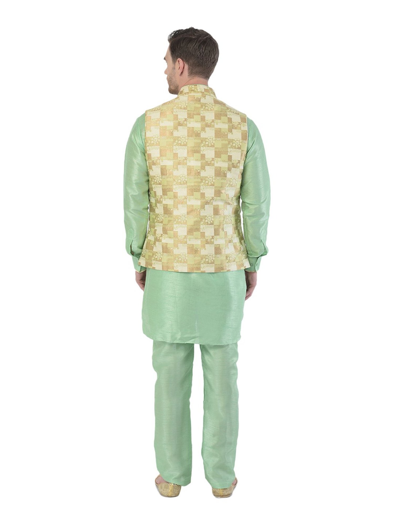 SG RAJASAHAB Green Printed Kurta & Pant Set With Jacket