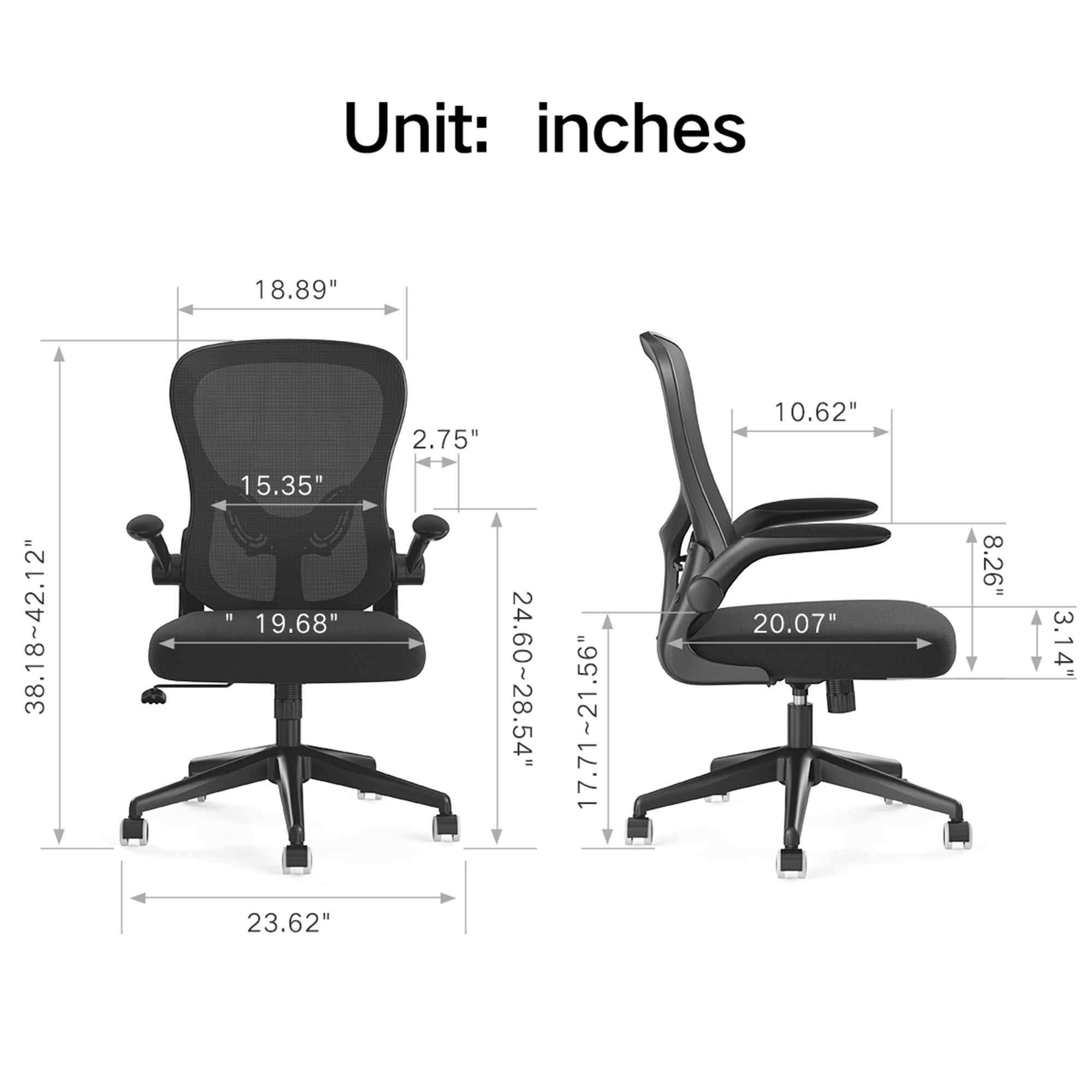 Hbada Office Chair, Ergonomic Desk Chair, Computer Mesh Chair with Lumbar Support and Flip-up Arms, Black