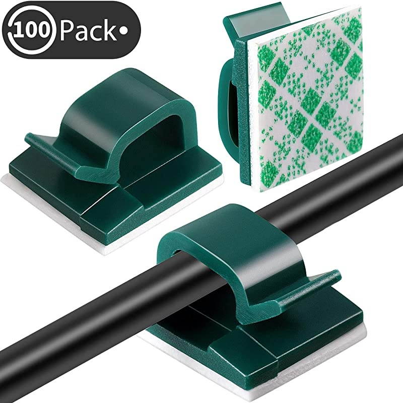 100 Pieces Mini Outdoor Cable Clips with Adhesive Tapes Light Clips Decoration Clips Self Adhesive Hooks Wire Holder for Christmas and Fairy Light Dark Green Small