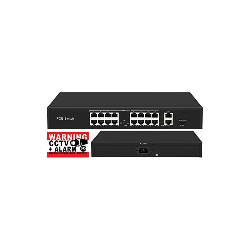 Pro Grade 300W 18 Port Power Over Ethernet Network Switch 16 154W PoE + 2 RJ45 Uplink + 1 SFP Fiber Ports IEEE 8023afat PlugampPlay 330ft Internal Power Supply