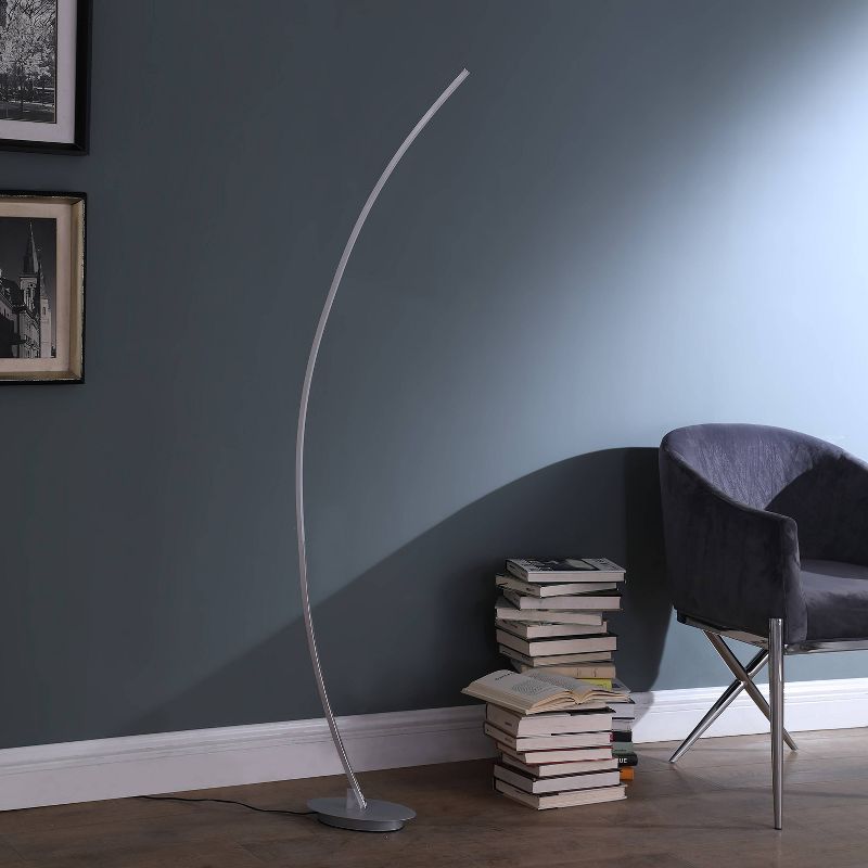 62.25" Modern Arc Metal Tube Floor Lamp (Includes LED Light Bulb) Silver - Ore International