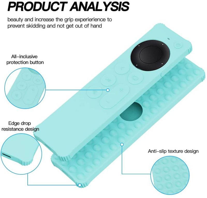 AWINNER Case Compatible for 2021 Apple TV Siri Remote (2nd Generation) - Lightweight [Anti Slip] Shock Proof Silicone Cover Compatible for 2021 Apple TV 4K and Apple TV HD (Cyan)