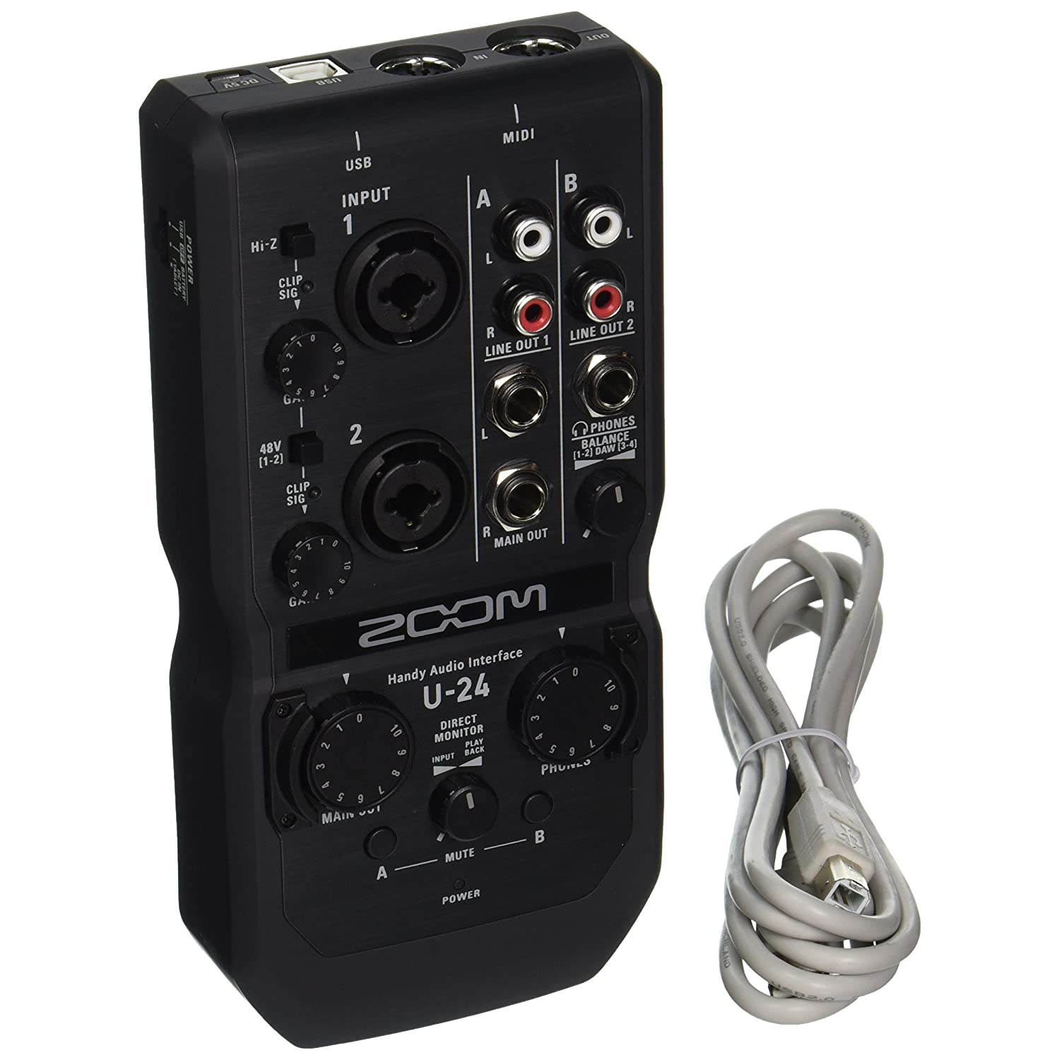 Zoom U-24 Handy Audio Interface, 2-Channel Portable USB Audio Interface, 2 XLR/TRS Combo Inputs, MIDI I/O, RCA Outputs