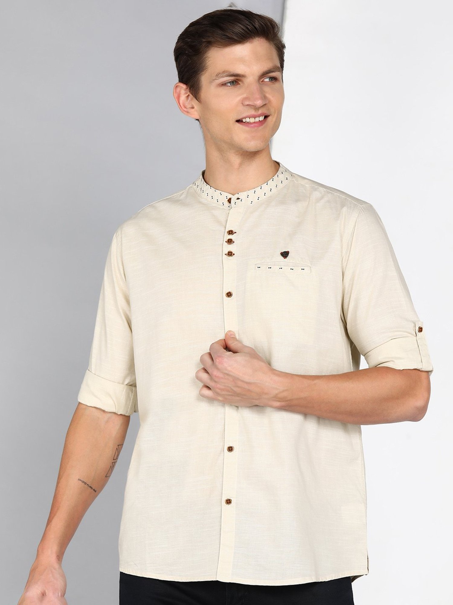 Kuons Avenue Beige Slim Fit Shirt