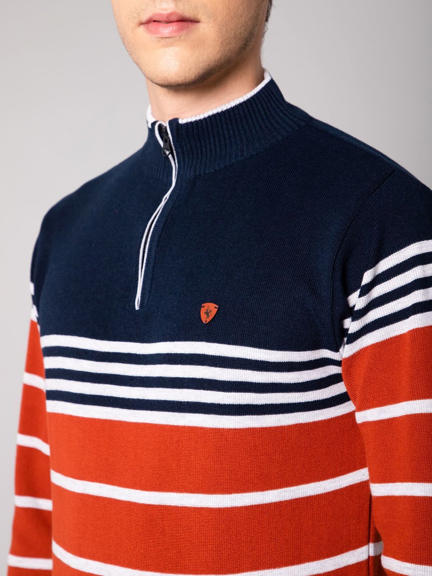 Cantabil Rust Regular Fit Striped Sweater