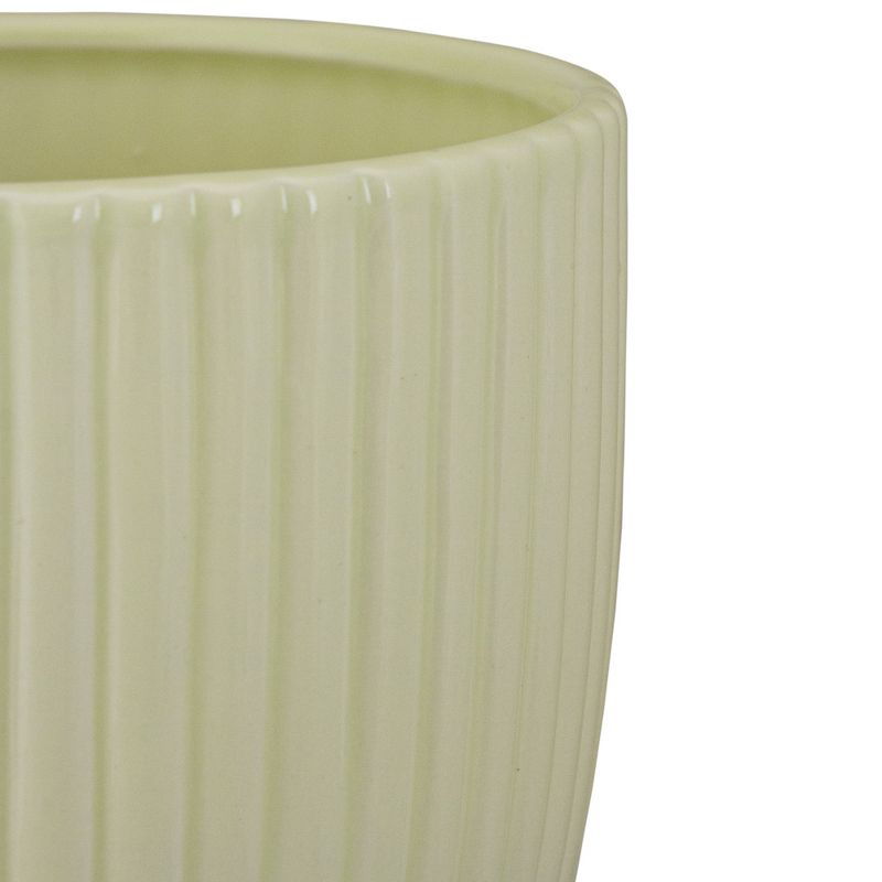 Darice 5.5" Green Round Ceramic Striped Textured Flower Pot