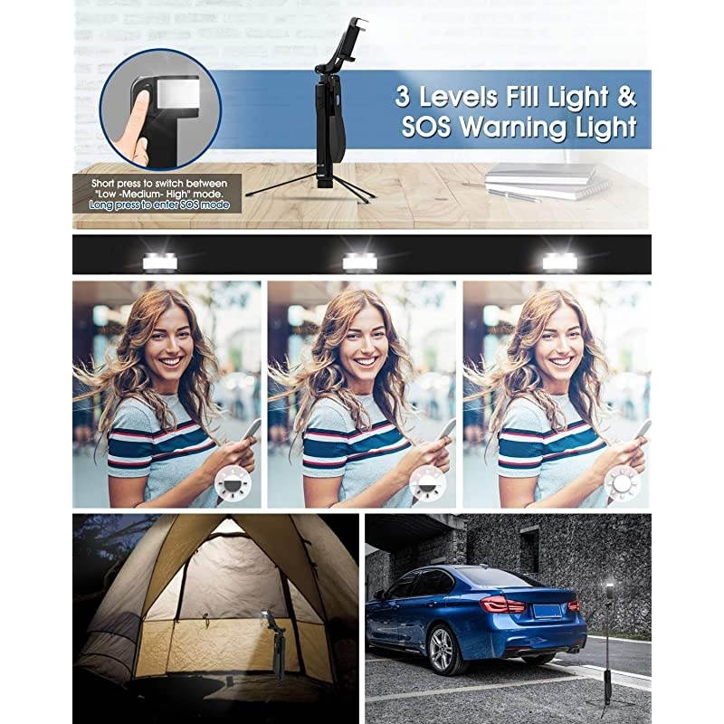 Selfie Stick Tripod,  Extendable Phone Tripod Stand for Phone and Camera with Bluetooth Remote, LED Light, Balance Handle Compatible with iPhone 12 11 Pro Xs Xr Android Galaxy S20 DSLR Gopro