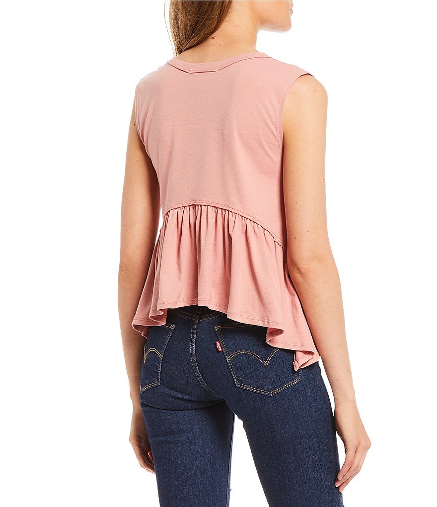 Good Luck Gem Sharkbite Ruffle Knit Babydoll Tank Top