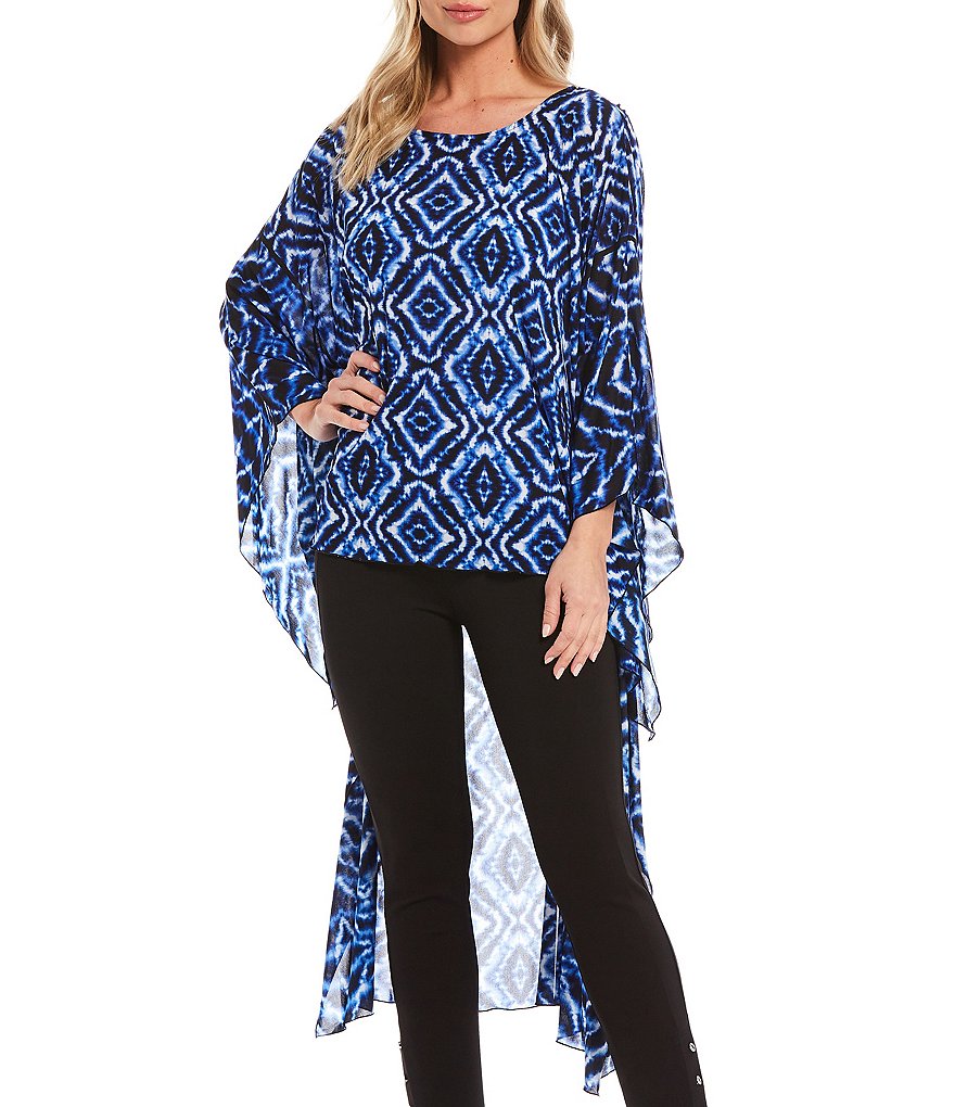 Slim Factor By Investments Diamond Splash Print Mesh 3/4 Sleeve Tunic