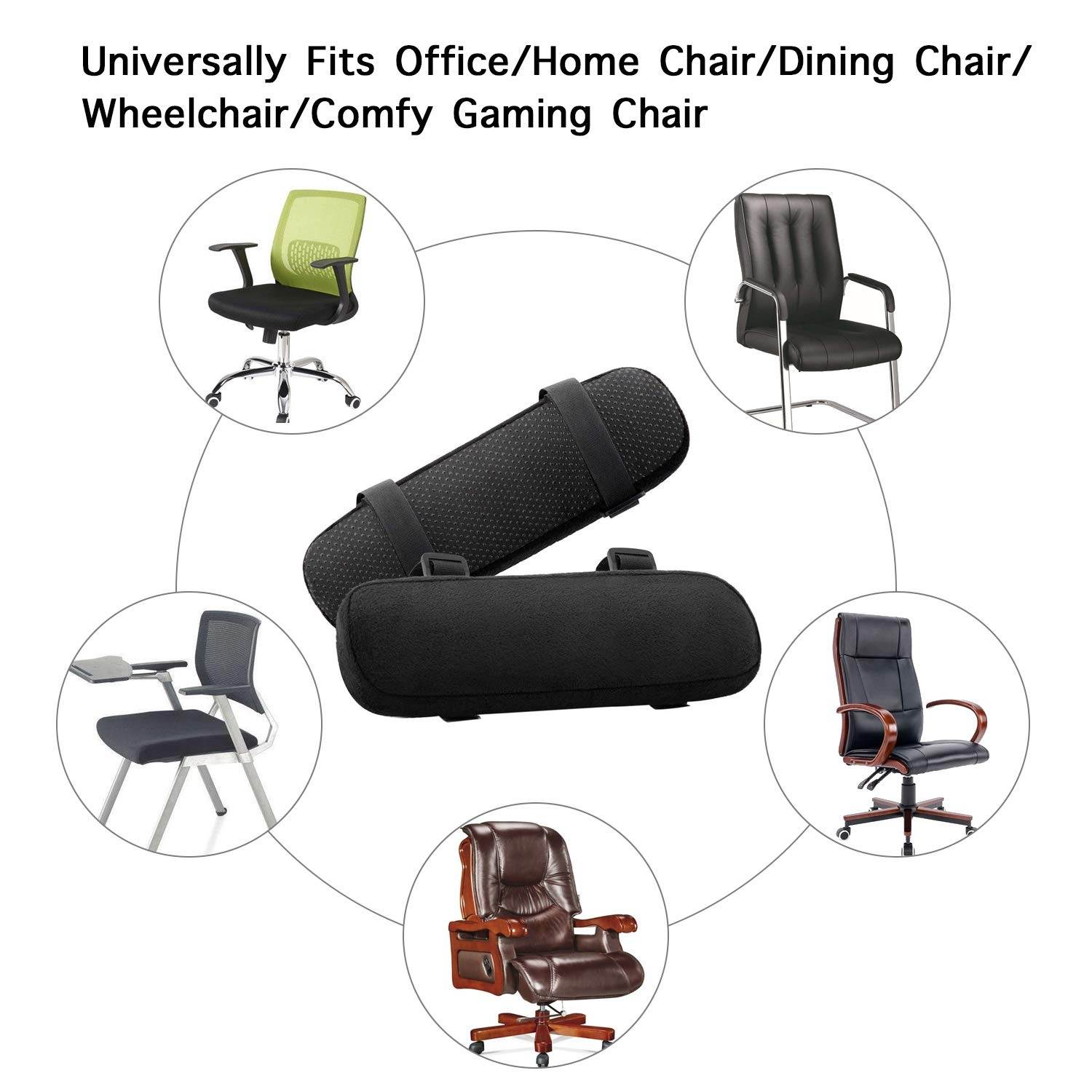 MOSISO Chair Armrest Pads (2 Pack), Memory Foam Home/Office Chair Arm Cover Comfy Computer Gaming Chair Cushion Removable Washable Elbow Support Forearm Pressure Relief, Black