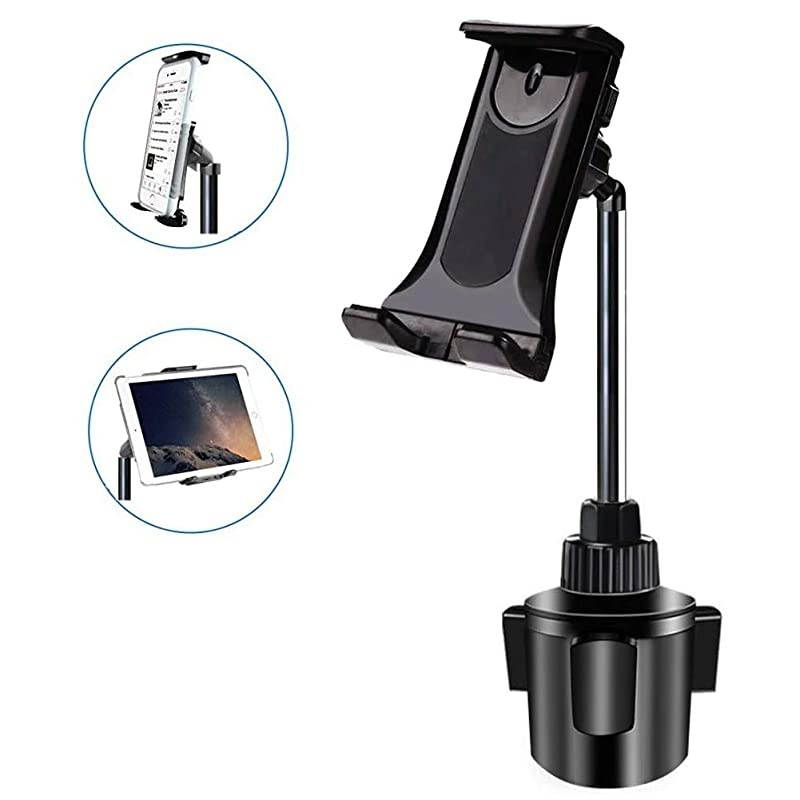 Cup Holder Tablet Mount  2in1 Tablet and Smartphone Adjustable Swing Cradle with Extended Cup Car Mount Holder Compatible with Apple iPad iPhone Samsung Asus Tablet Smartphone