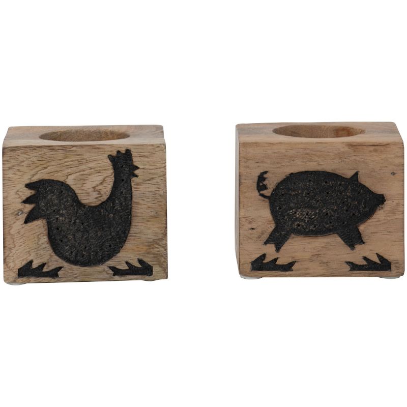 Set of 2 Black Wood Farm Votive Candle Holder with Glass Insert - Foreside Home & Garden