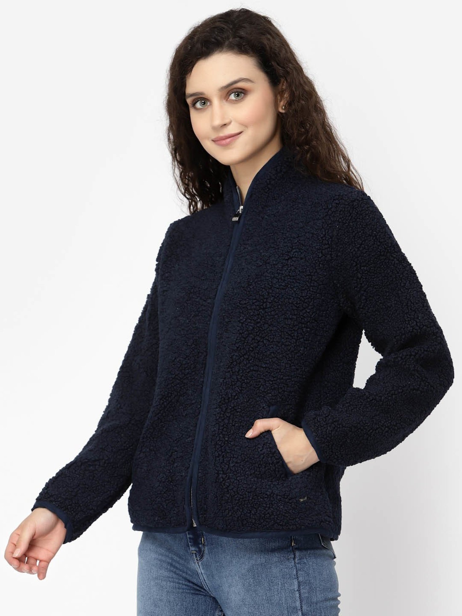 Juelle Navy Front-Open Sweatshirt