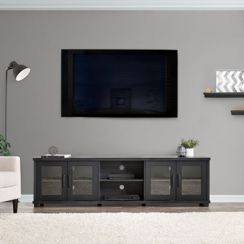 Fremont TV Bench with Glass Cabinets for TVs up to 90" Black - CorLiving