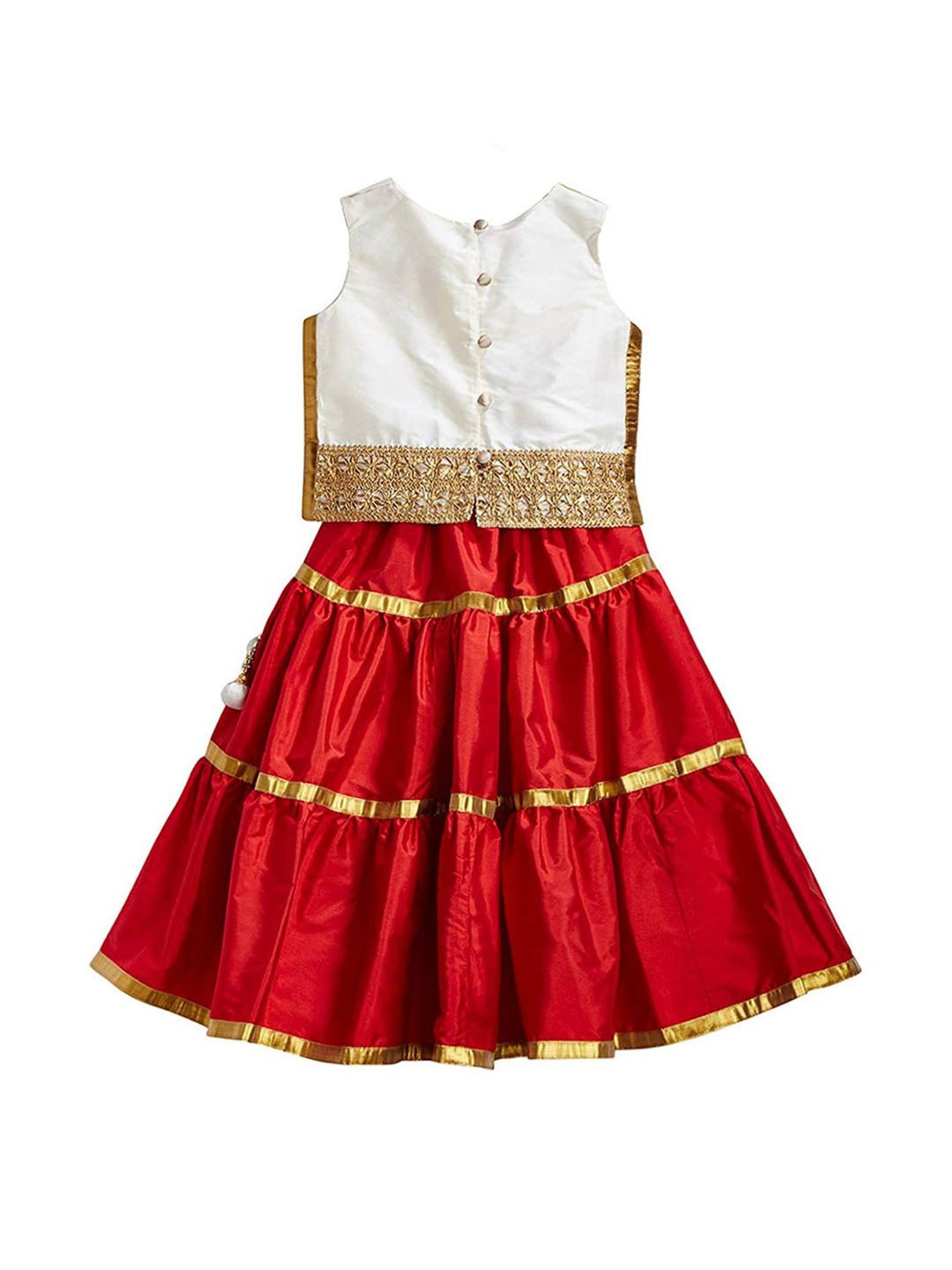 A.T.U.N. Ivory & Red Solid Lehenga with Choli & Dupatta