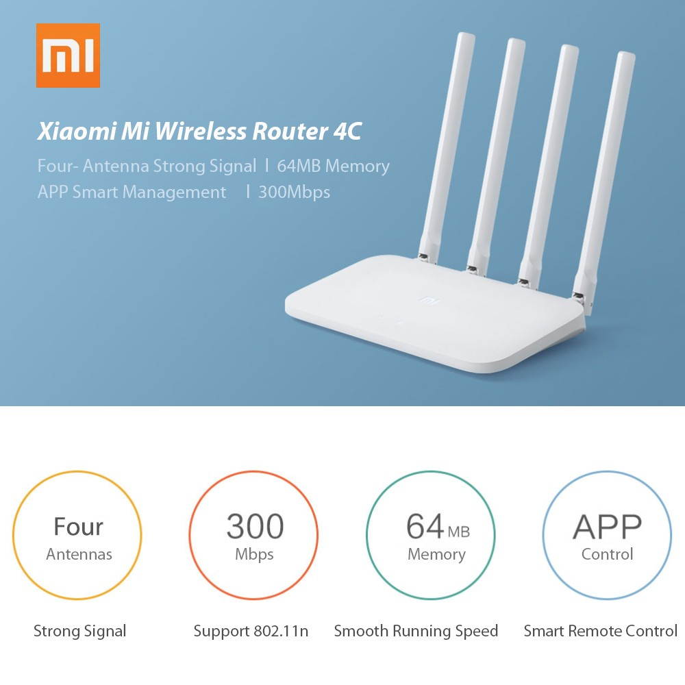 WIFI Router 4C 64 RAM 802.11 b/g/n 2.4GHz 300Mbps 4 Antennas Smart APP Control Wireless Routers Repeater Network Extender for Home Office