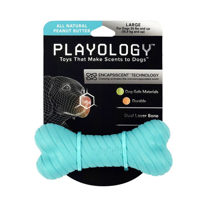 Playology Peanut Butter Scent Bone Dog Toy - Blue - L